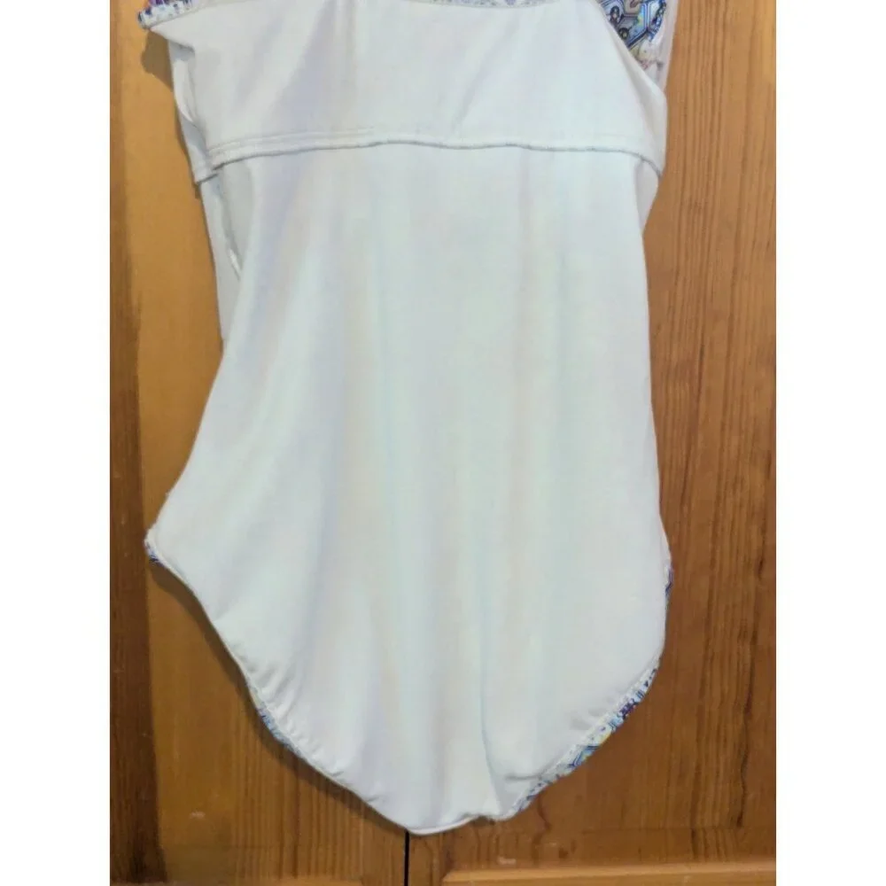 Bal Barbour Womens Swimsuit 14‎ One Piece V Neck, Blue & White Geometric - Picture 16 of 16